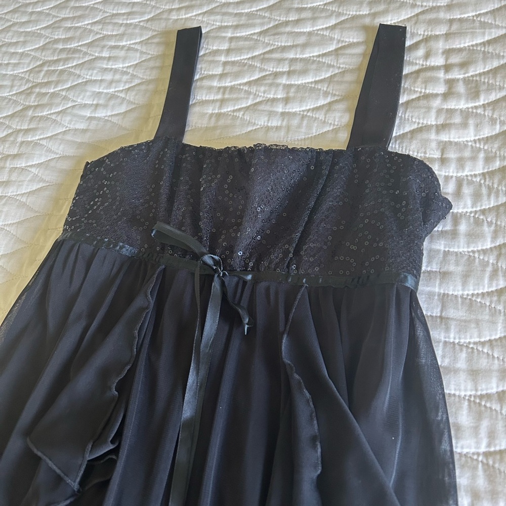 Girl’s formal party dress by Kitty Kat.  Black sheer gauze overlay.  Size Large